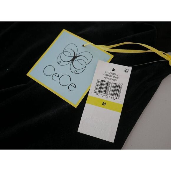 CeCe Women's Black Velvet Long-Sleeve Tie-Waist V-Neck Jumpsuit M - Picture 9 of 11